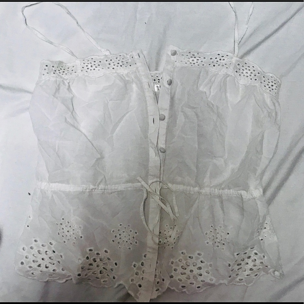 Floaty flowy white tank tie front eyelet